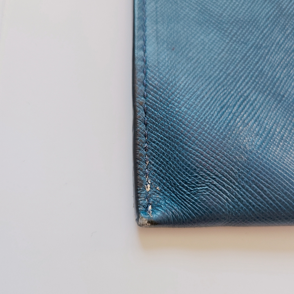 PRADA Saffiano Leather Blue Zipper Clutch Pouch Bag With Silver Hardware. - Picture 5 of 14